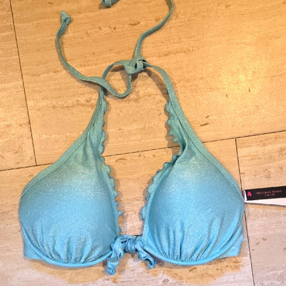 Victoria's Secret Other - NWT Victoria's Secret Sparkly Sea Foam Green Tie Bikini Top